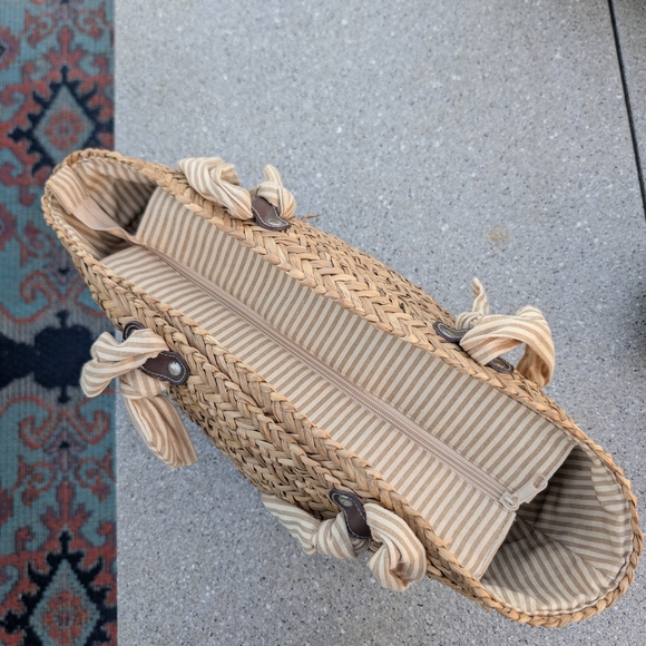 Cappelli Straworld Tan Woven Tote Bag with Striped Fabric Handles - Picture 7 of 7